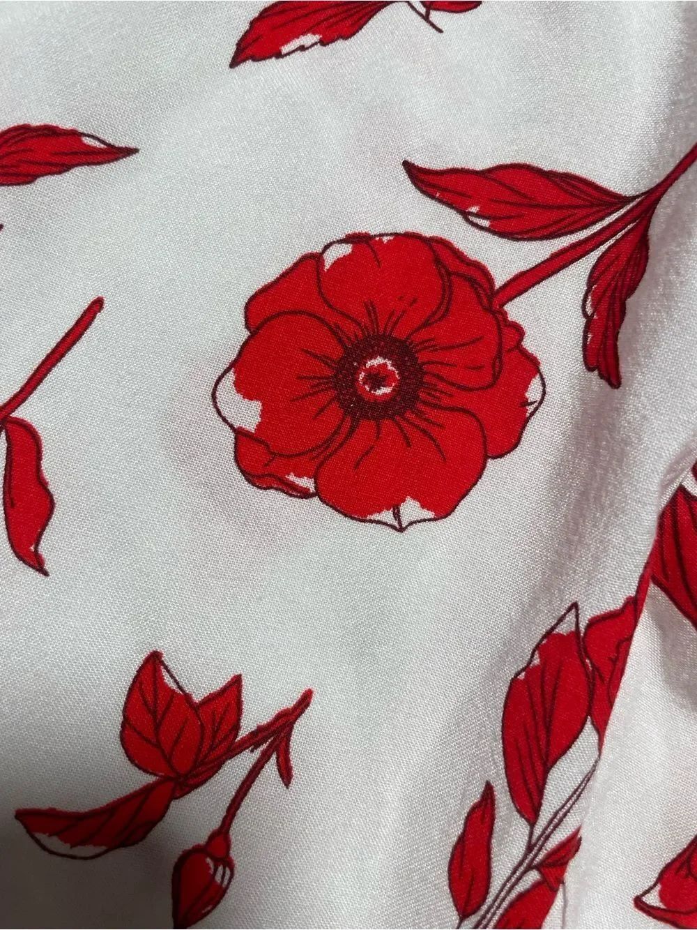 Japna Women’s Beautiful Red Floral Pajama Pants with Pockets - White Base - LG - Picture 6 of 8
